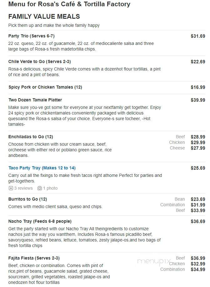 Rosa's Cafe & Tortilla Factory - Fort Worth, TX menu_pic