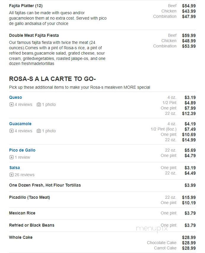 Rosa's Cafe & Tortilla Factory - Fort Worth, TX menu_pic