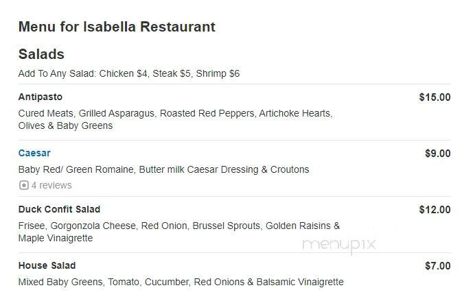 Isabella's Restaurant - Dedham, MA menu_pic