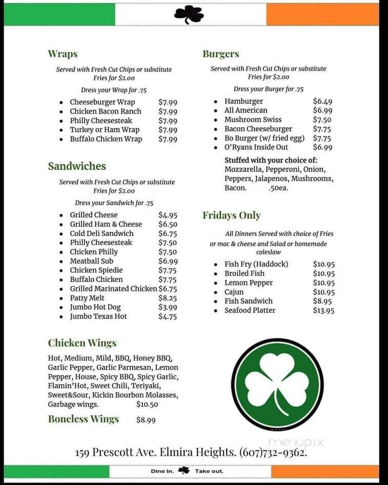 Oryans - Elmira Heights, NY menu_pic