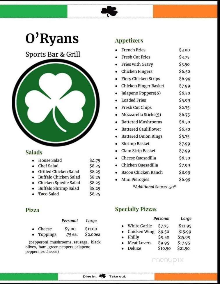 Oryans - Elmira Heights, NY menu_pic