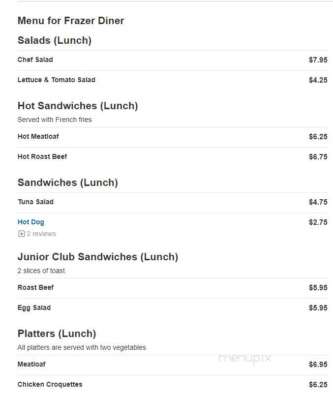 Frazer Diner - Frazer, PA menu_pic