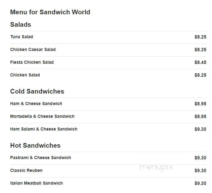 Sandwich World - Philadelphia, PA menu_pic