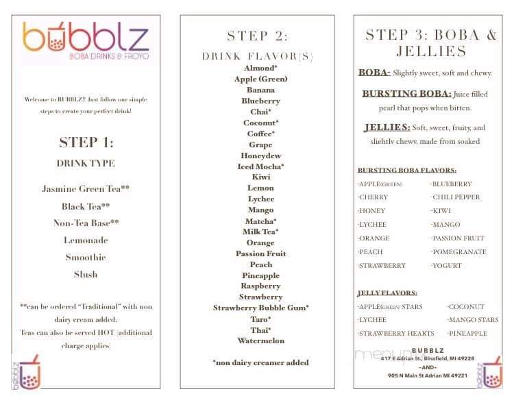 Bubblz Bubble Tea & More - Adrian, MI menu_pic