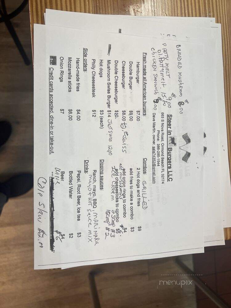 Steer in Burgers - Ormond Beach, FL menu_pic