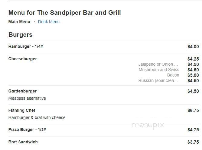 Sandpiper Bar & Grill - Two Rivers, WI menu_pic