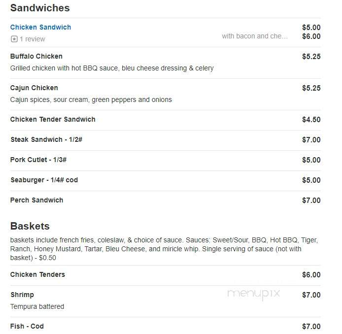 Sandpiper Bar & Grill - Two Rivers, WI menu_pic