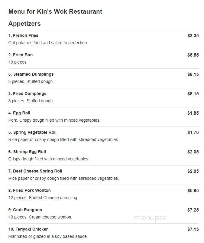 Kin's Wok - Petersburg, VA menu_pic