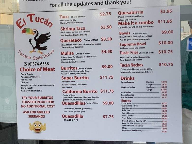 El Tucan Restaurant - Richmond, CA menu_pic