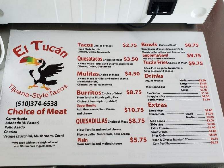 El Tucan Restaurant - Richmond, CA menu_pic