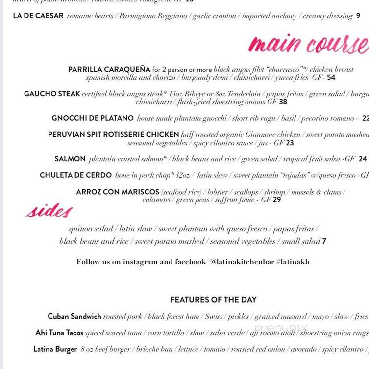 Latina Kitchen & Bar - Needham, MA menu_pic