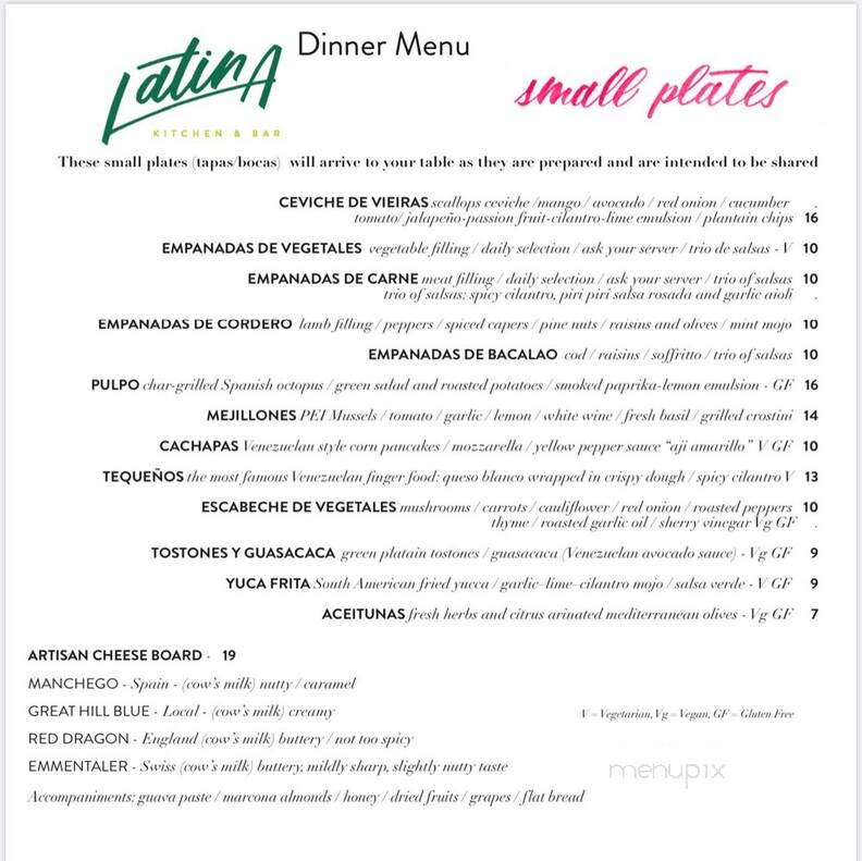 Latina Kitchen & Bar - Needham, MA menu_pic