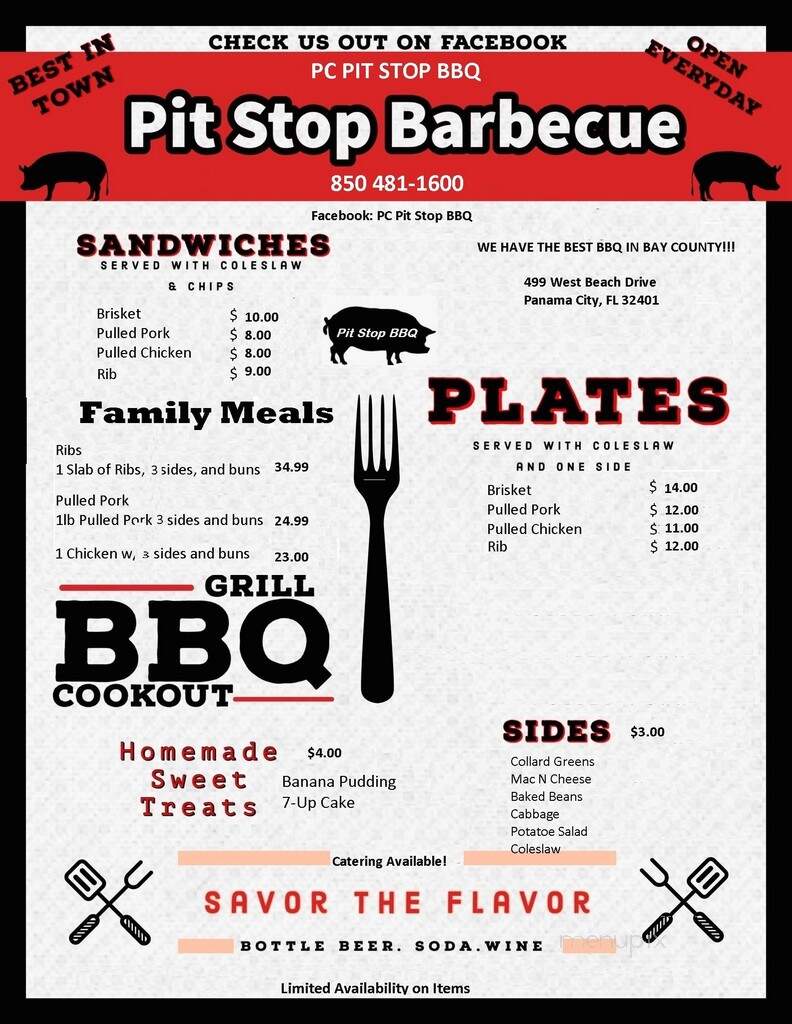 Pit Stop Barbeque - Panama City, FL menu_pic