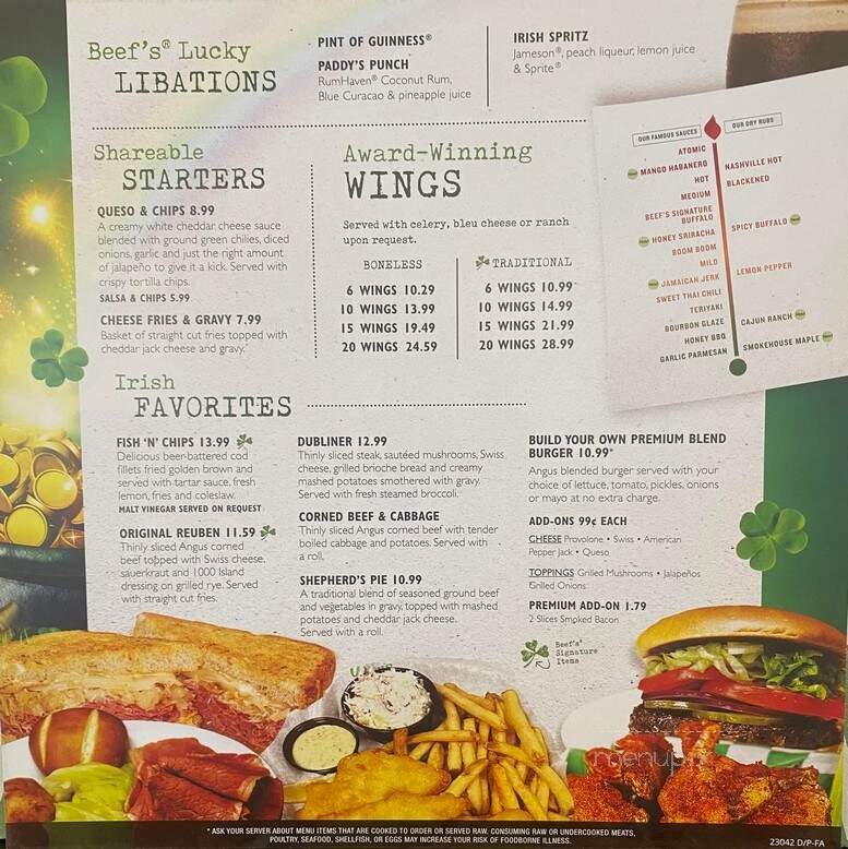 Beef 'O' Brady's - Wooster, OH menu_pic