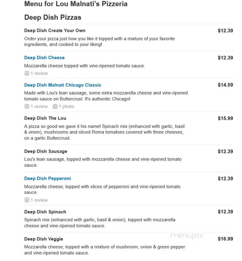 Lou Malnati's Pizzeria - Avon, IN menu_pic