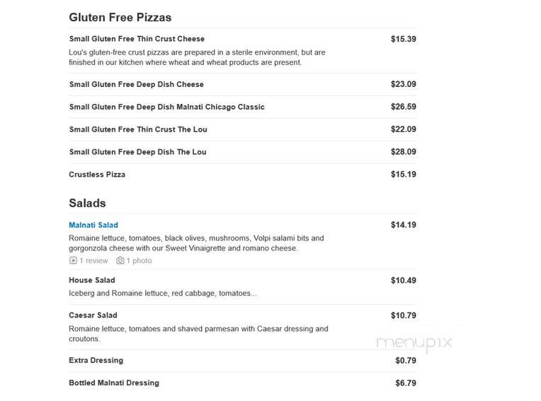Lou Malnati's Pizzeria - Avon, IN menu_pic