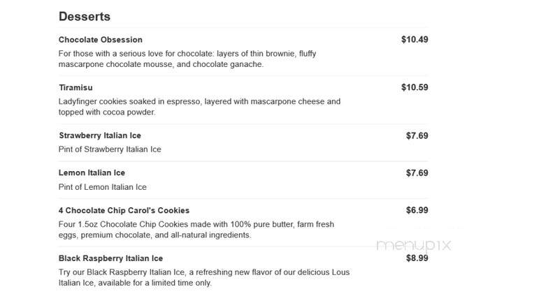 Lou Malnati's Pizzeria - Avon, IN menu_pic