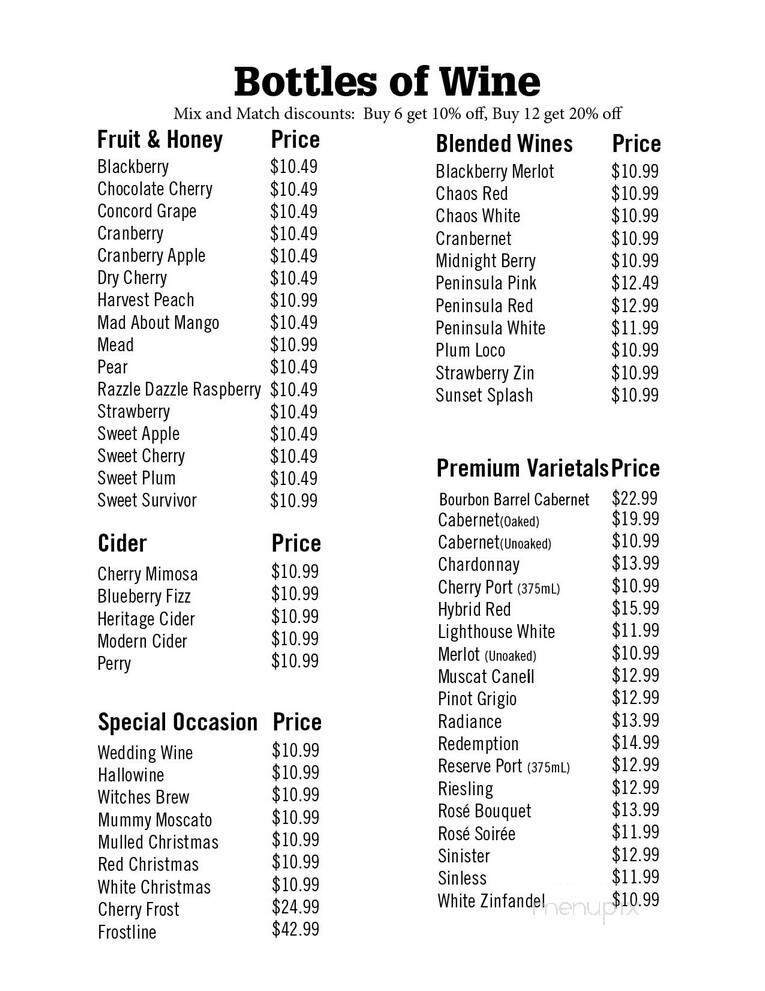 Door Peninsula Winery - Sturgeon Bay, WI menu_pic