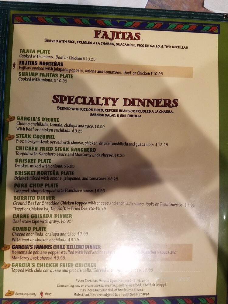 Garcia's Mexican Food Restaurant - Seguin, TX menu_pic