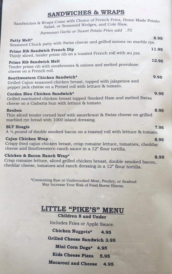 Pike Lake Resort - Hatley, WI menu_pic