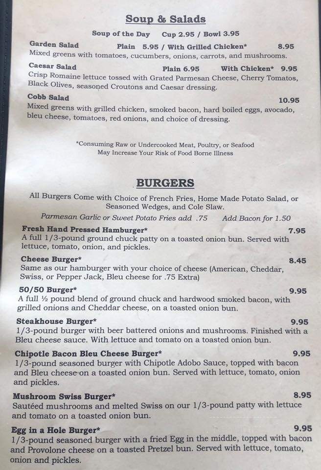Pike Lake Resort - Hatley, WI menu_pic