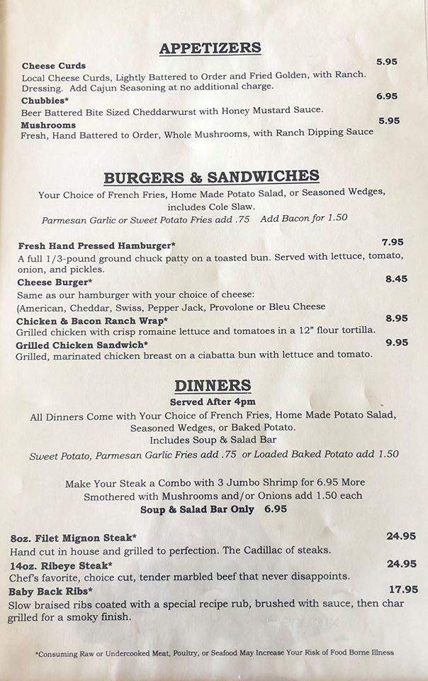 Pike Lake Resort - Hatley, WI menu_pic
