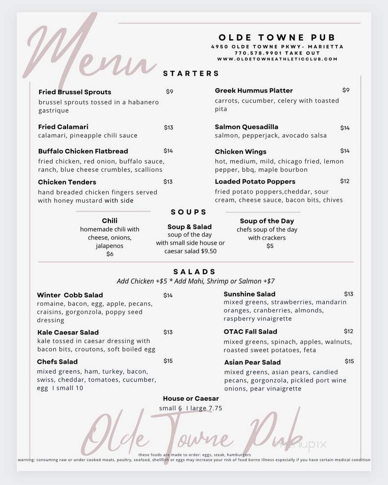 Olde Towne Athletic Club - Marietta, GA menu_pic