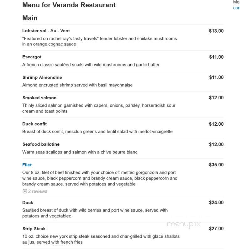Veranda Restaurant - Lake Placid, NY menu_pic