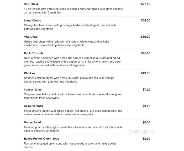 Veranda Restaurant - Lake Placid, NY menu_pic