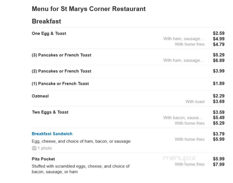 St Mary's Corner Restauran - Saint Marys, PA menu_pic