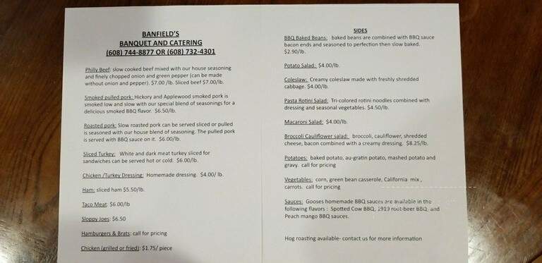 Banfield's Swiss Haus - Cuba City, WI menu_pic