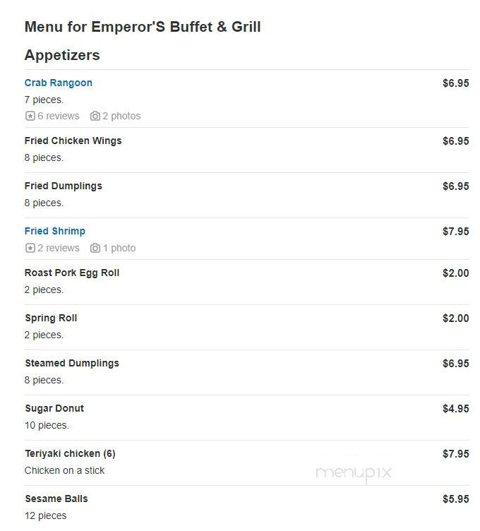 Emperor's Buffet & Grill - Appleton, WI menu_pic