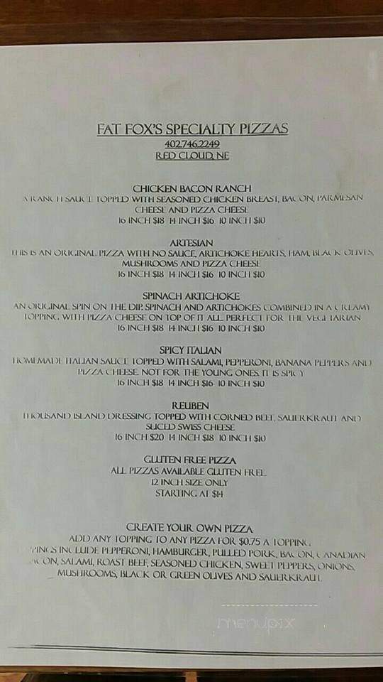Fat Fox's - Red Cloud, NE menu_pic