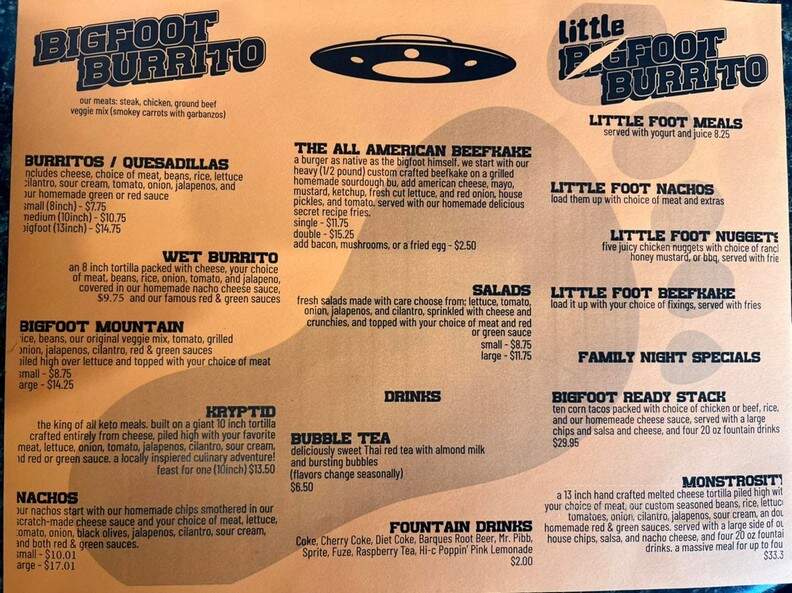 Bigfoot Burrito - Bangor, MI menu_pic