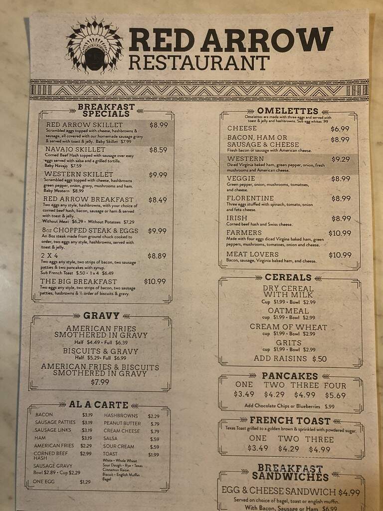 Red Arrow Restaurant - Fremont, IN menu_pic