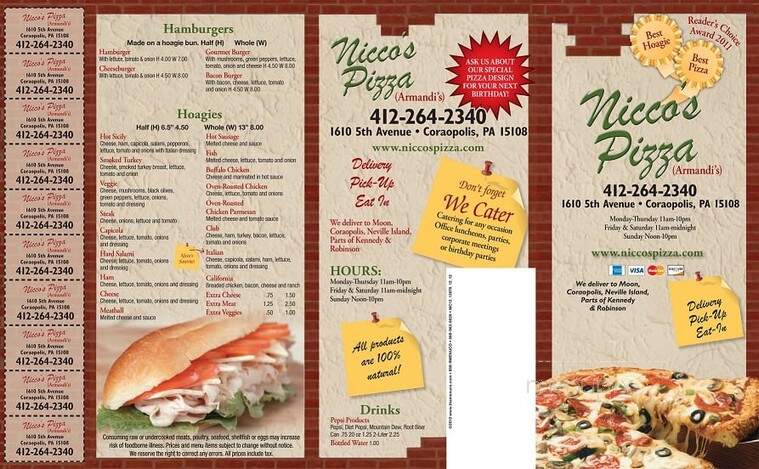 Nicco's Pizza - Coraopolis, PA menu_pic