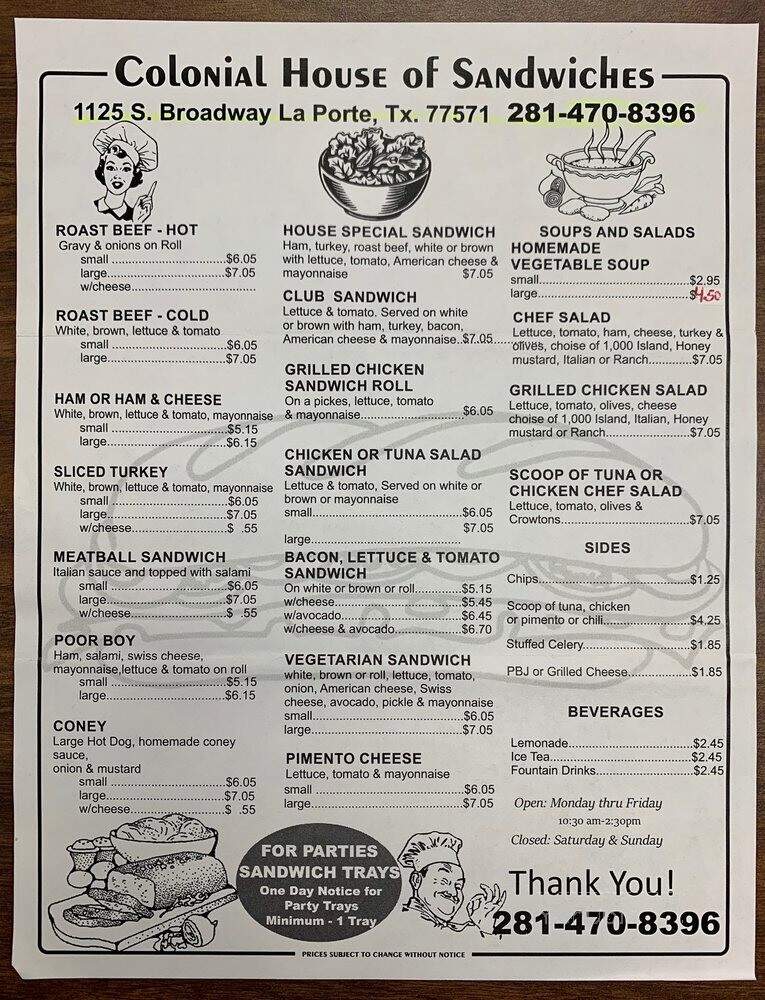 Colonial House Of Sandwiches - La Porte, TX menu_pic