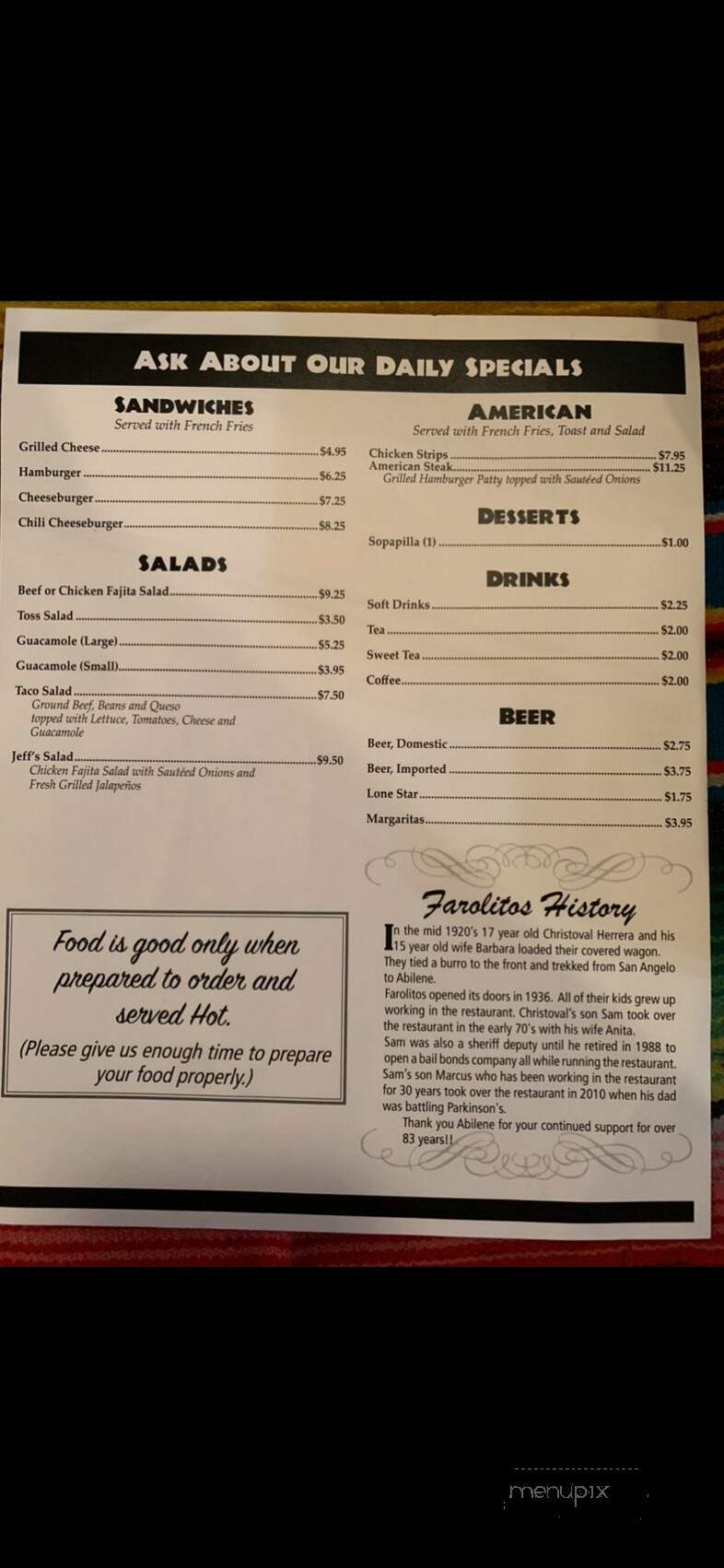 Farolito Restaurant - Abilene, TX menu_pic