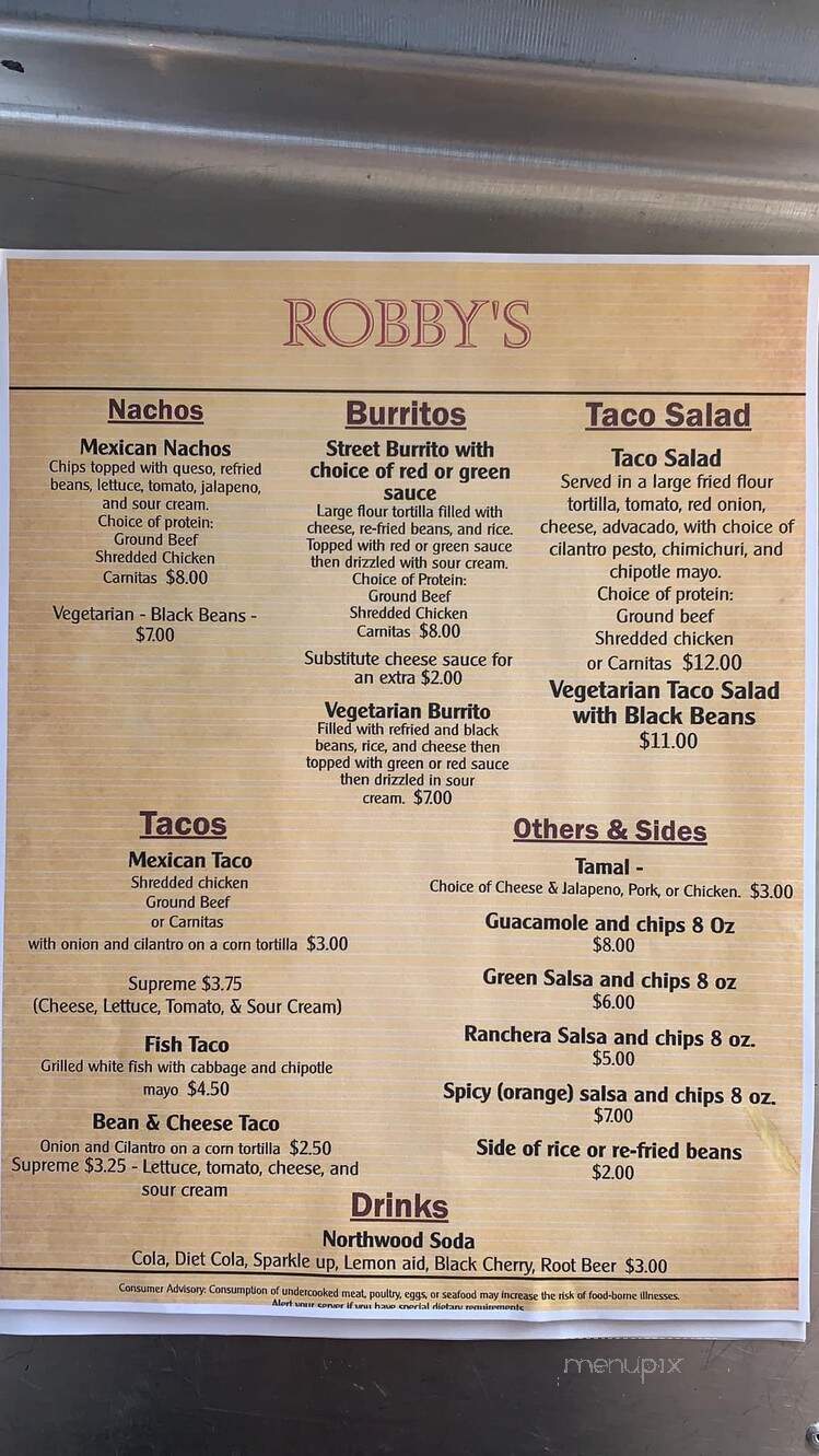 Robby's Mexican and Spanish Cuisine - Traverse City, MI menu_pic