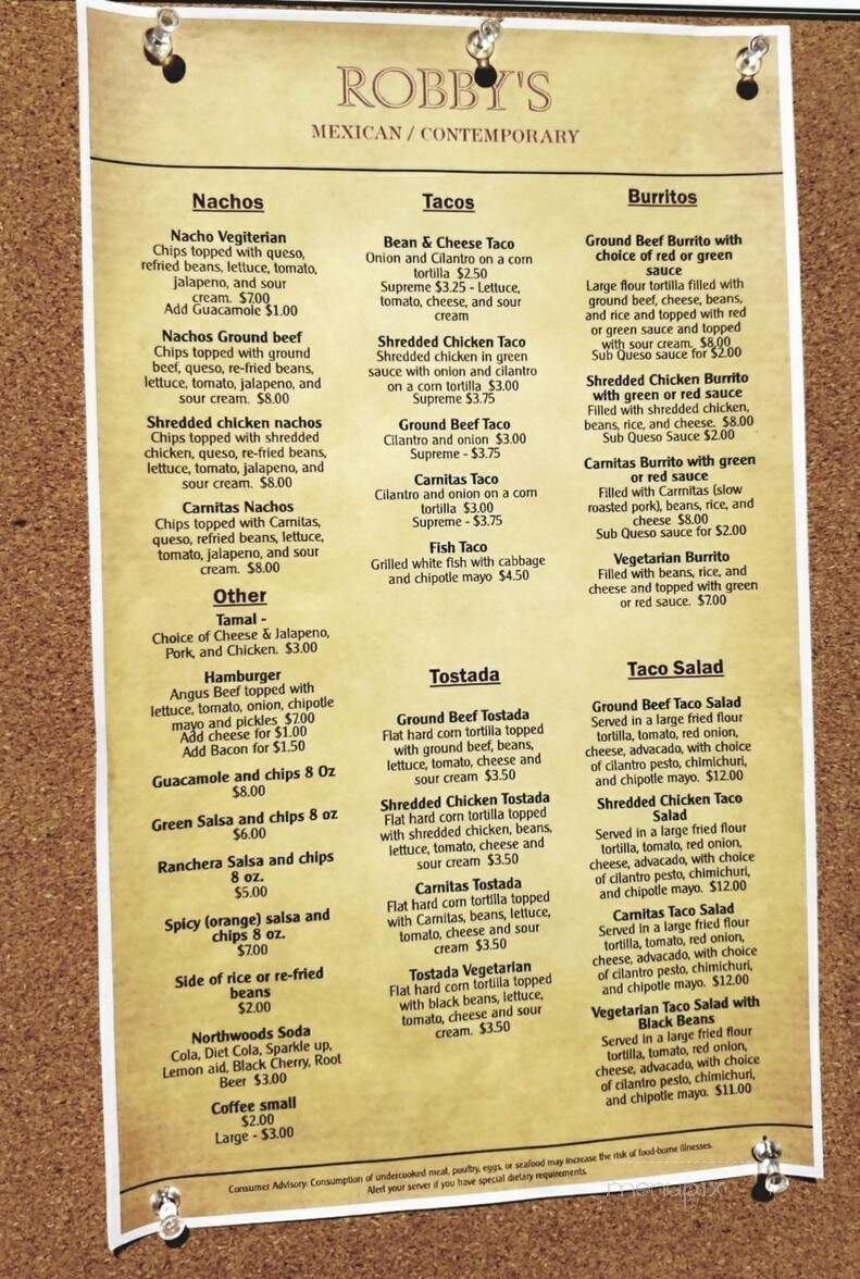 Robby's Mexican and Spanish Cuisine - Traverse City, MI menu_pic