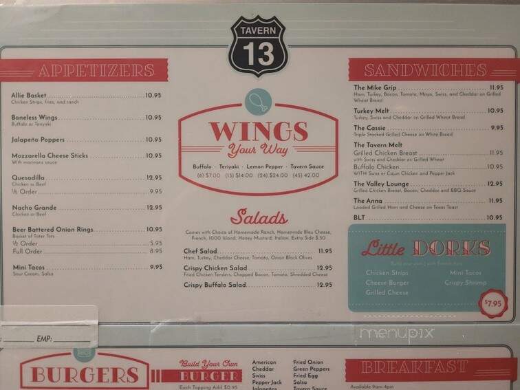 Tavern 13 - Burnsville, MN menu_pic