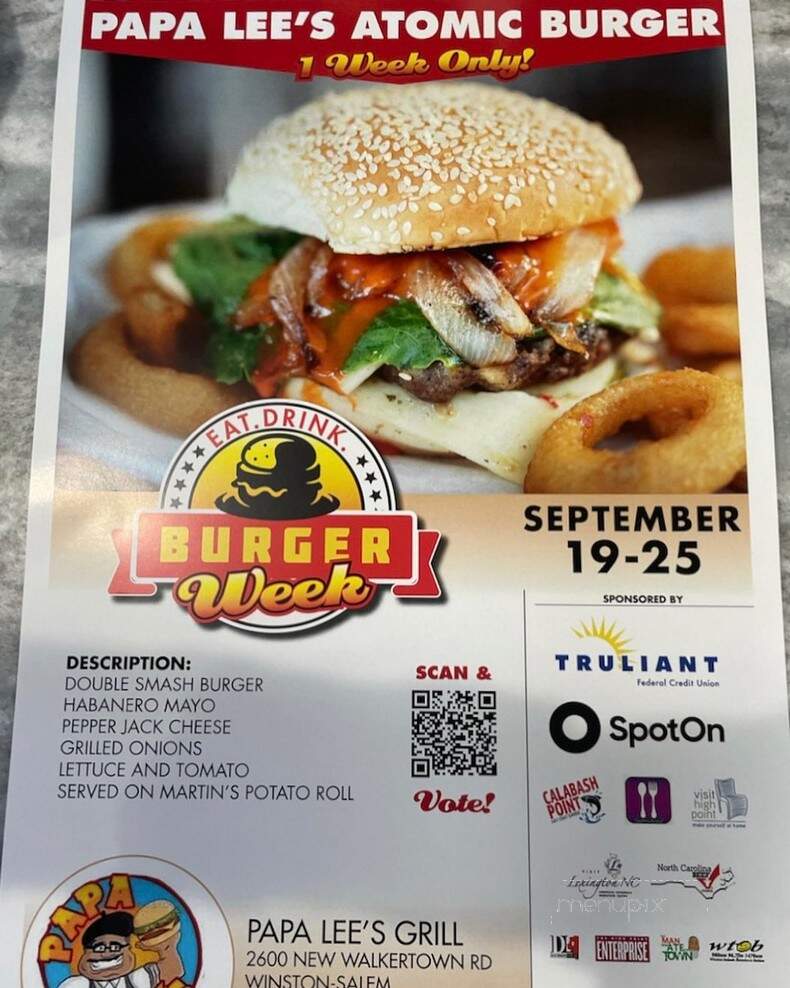 Papa Lee's Grill - Winston Salam, NC menu_pic