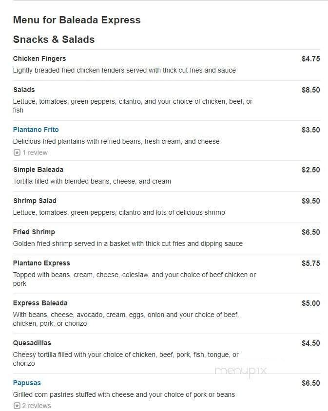 Baleada Express - Bluffton, SC menu_pic