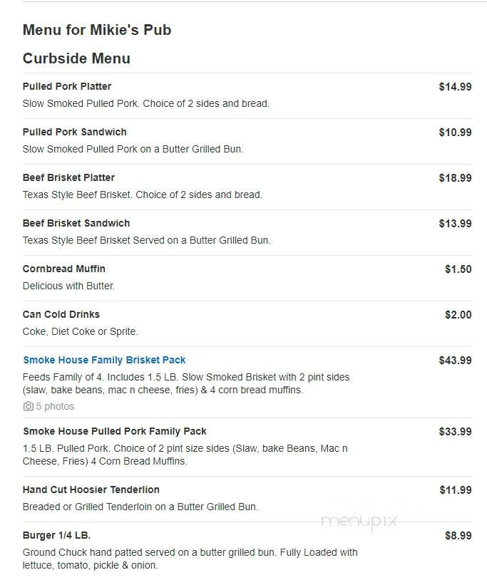 Mikie's Pub - Indianapolis, IN menu_pic