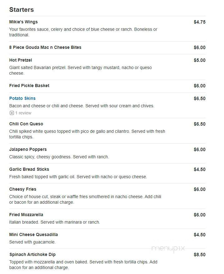 Mikie's Pub - Indianapolis, IN menu_pic