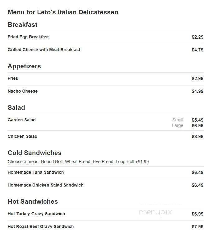 Leto's Italian Delicatessen - Lodi, NJ menu_pic