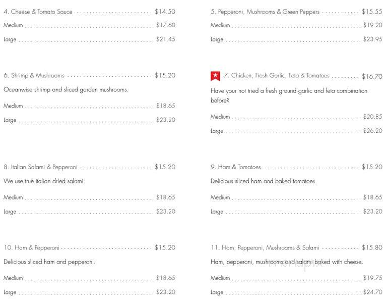 Ocean Park Pizza and Steakhouse - Abbotsford, BC menu_pic