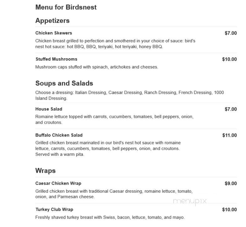Birdsnest - Norman, OK menu_pic