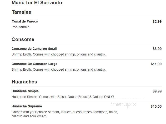 El Serranito - Woodstock, GA menu_pic