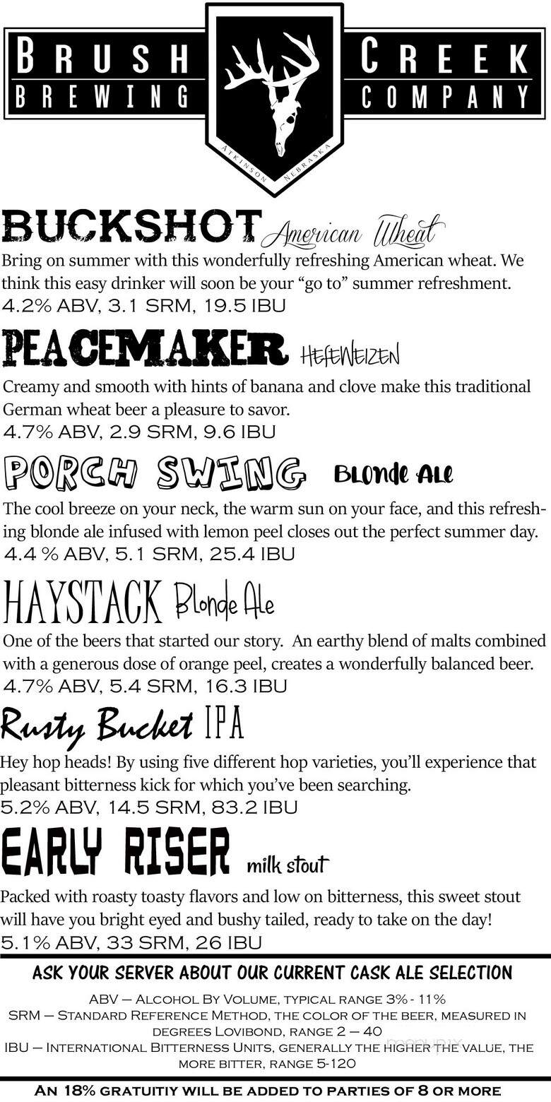 Brush Creek Brewery - Atkinson, NE menu_pic